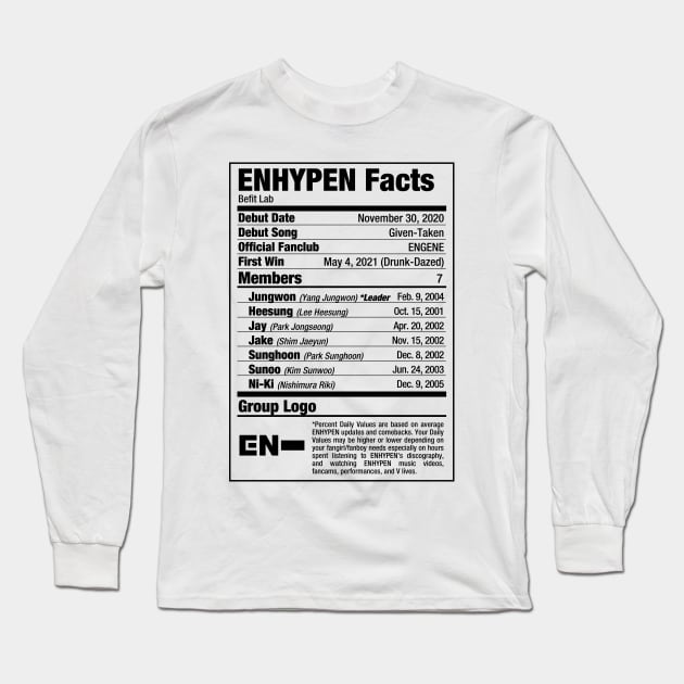 ENHYPEN Kpop Nutritional Facts Long Sleeve T-Shirt by skeletonvenus
